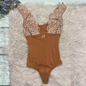 NWT HAH Hot as Hell Orange Blush Mesh Lace Trim Bodysuit